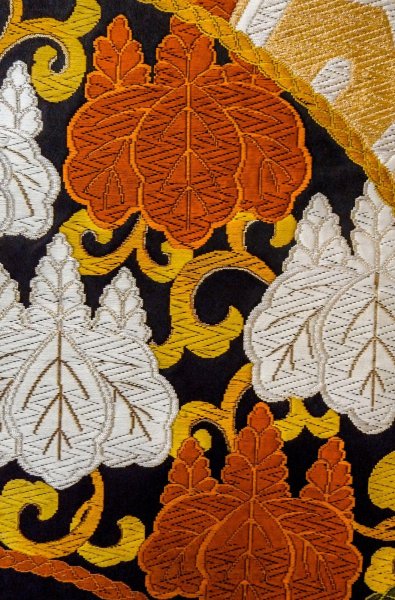 Photo6: P0206U Vintage Japanese Kimono   Black  FUKURO OBI sash Chrysanthemum Silk. (Grade A) (6)