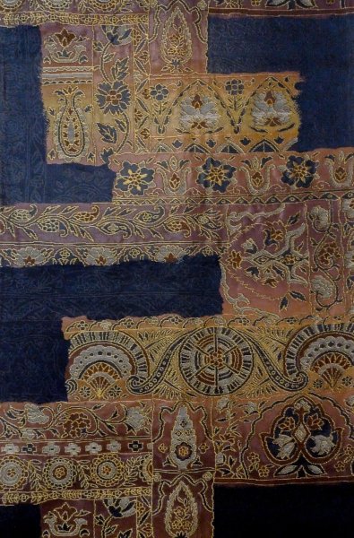 Photo3: P0206W Vintage Japanese Kimono  Dark Indigo Blue  FUKURO OBI sash Chinese flower Silk. (Grade B) (3)