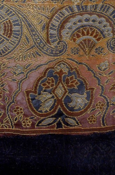 Photo5: P0206W Vintage Japanese Kimono  Dark Indigo Blue  FUKURO OBI sash Chinese flower Silk. (Grade B) (5)