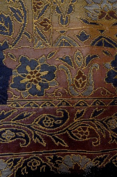 Photo7: P0206W Vintage Japanese Kimono  Dark Indigo Blue  FUKURO OBI sash Chinese flower Silk. (Grade B) (7)