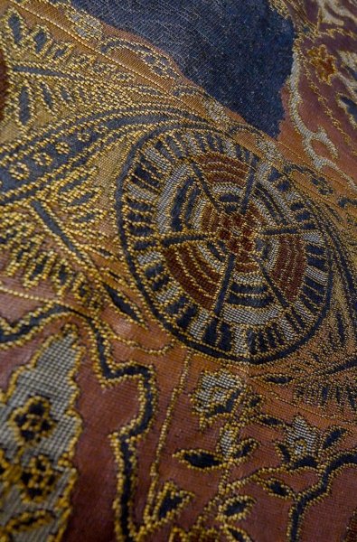 Photo8: P0206W Vintage Japanese Kimono  Dark Indigo Blue  FUKURO OBI sash Chinese flower Silk. (Grade B) (8)