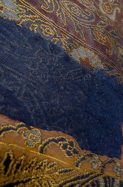 Photo9: P0206W Vintage Japanese Kimono  Dark Indigo Blue  FUKURO OBI sash Chinese flower Silk. (Grade B) (9)