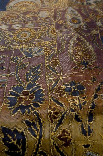 Photo10: P0206W Vintage Japanese Kimono  Dark Indigo Blue  FUKURO OBI sash Chinese flower Silk. (Grade B) (10)