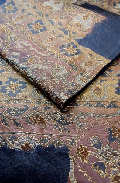 Photo11: P0206W Vintage Japanese Kimono  Dark Indigo Blue  FUKURO OBI sash Chinese flower Silk. (Grade B) (11)