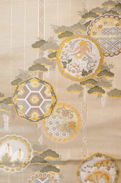 Photo5: P0206X Vintage Japanese Kimono  Pale Wisteria  MARU OBI sash SAKURA cherry blossom Silk. (Grade A) (5)