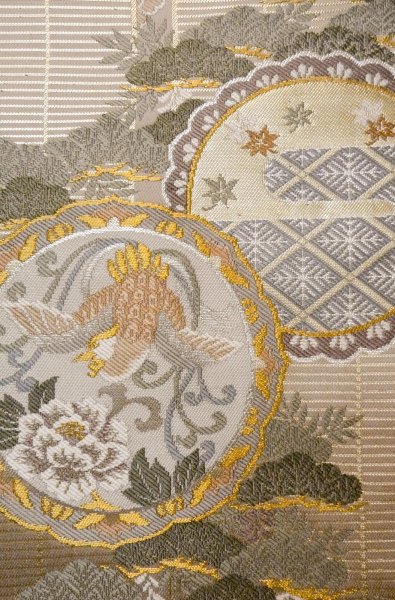 Photo7: P0206X Vintage Japanese Kimono  Pale Wisteria  MARU OBI sash SAKURA cherry blossom Silk. (Grade A) (7)