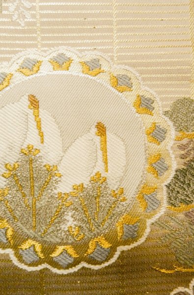 Photo9: P0206X Vintage Japanese Kimono  Pale Wisteria  MARU OBI sash SAKURA cherry blossom Silk. (Grade A) (9)