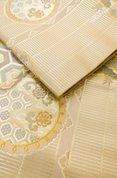 Photo13: P0206X Vintage Japanese Kimono  Pale Wisteria  MARU OBI sash SAKURA cherry blossom Silk. (Grade A) (13)