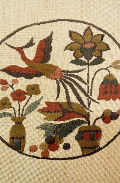 Photo6: P0206Y Vintage Japanese Kimono  Pale Ivory  FUKURO OBI sash Flower Silk. (Grade A) (6)