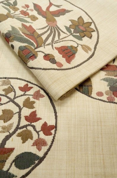 Photo12: P0206Y Vintage Japanese Kimono  Pale Ivory  FUKURO OBI sash Flower Silk. (Grade A) (12)