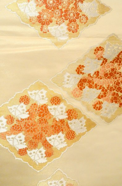 Photo4: P0206Z Vintage Japanese Kimono  Shiny Gold  FUKURO OBI sash Chrysanthemum Silk. (Grade B) (4)