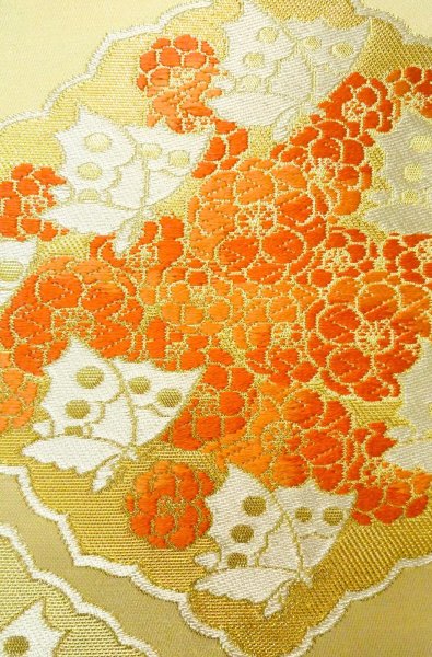 Photo5: P0206Z Vintage Japanese Kimono  Shiny Gold  FUKURO OBI sash Chrysanthemum Silk. (Grade B) (5)