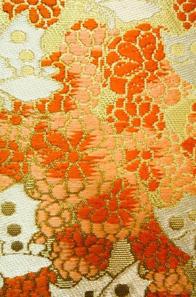 Photo6: P0206Z Vintage Japanese Kimono  Shiny Gold  FUKURO OBI sash Chrysanthemum Silk. (Grade B) (6)