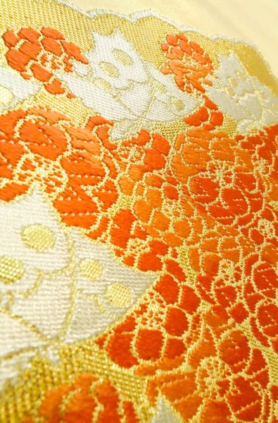 Photo8: P0206Z Vintage Japanese Kimono  Shiny Gold  FUKURO OBI sash Chrysanthemum Silk. (Grade B) (8)
