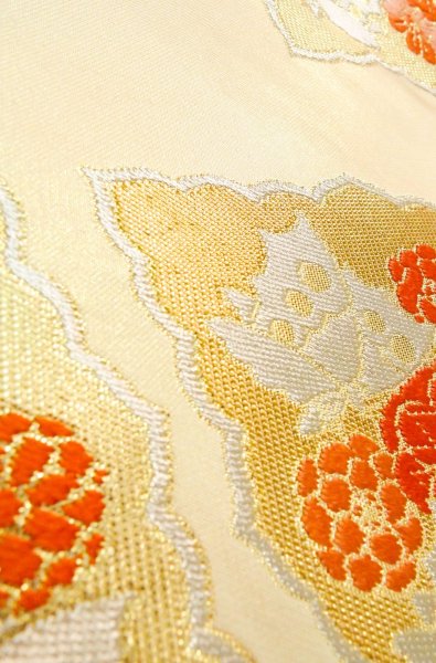 Photo9: P0206Z Vintage Japanese Kimono  Shiny Gold  FUKURO OBI sash Chrysanthemum Silk. (Grade B) (9)