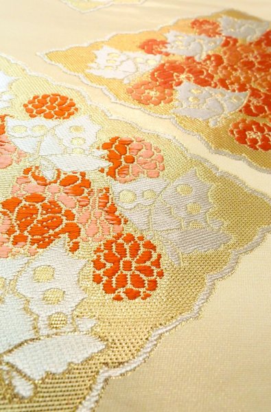 Photo10: P0206Z Vintage Japanese Kimono  Shiny Gold  FUKURO OBI sash Chrysanthemum Silk. (Grade B) (10)
