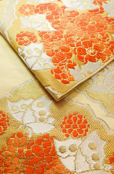 Photo11: P0206Z Vintage Japanese Kimono  Shiny Gold  FUKURO OBI sash Chrysanthemum Silk. (Grade B) (11)