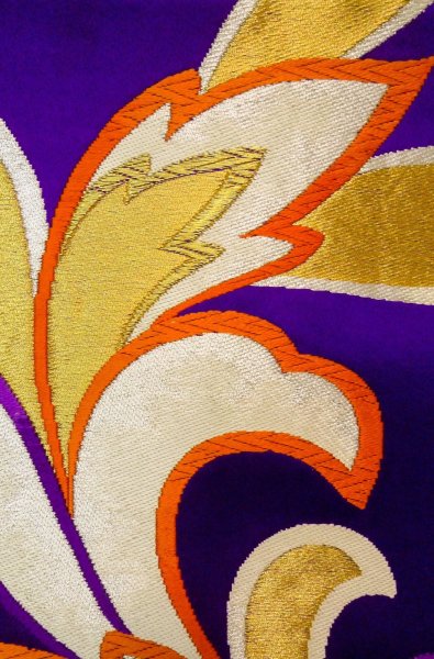 Photo5: P0207B Vintage Japanese Kimono  Vivid Purple  FUKURO OBI sash Arabesque vine Silk. (Grade C) (5)