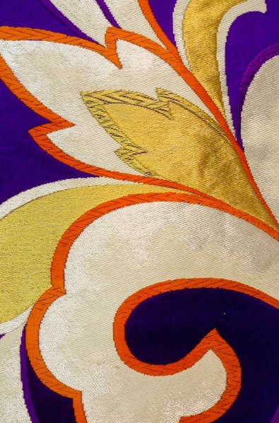 Photo6: P0207B Vintage Japanese Kimono  Vivid Purple  FUKURO OBI sash Arabesque vine Silk. (Grade C) (6)