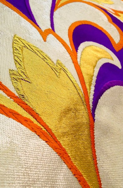 Photo8: P0207B Vintage Japanese Kimono  Vivid Purple  FUKURO OBI sash Arabesque vine Silk. (Grade C) (8)