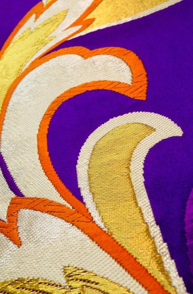 Photo10: P0207B Vintage Japanese Kimono  Vivid Purple  FUKURO OBI sash Arabesque vine Silk. (Grade C) (10)