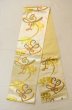 Photo1: Mint P0207C Vintage Japanese Kimono  Shiny Gold  FUKURO OBI sash Flower Silk. (Grade A) (1)