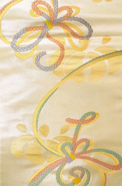 Photo4: Mint P0207C Vintage Japanese Kimono  Shiny Gold  FUKURO OBI sash Flower Silk. (Grade A) (4)