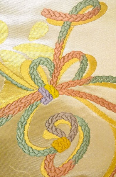 Photo5: Mint P0207C Vintage Japanese Kimono  Shiny Gold  FUKURO OBI sash Flower Silk. (Grade A) (5)