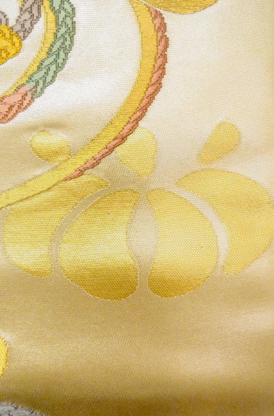 Photo6: Mint P0207C Vintage Japanese Kimono  Shiny Gold  FUKURO OBI sash Flower Silk. (Grade A) (6)