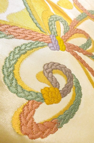 Photo8: Mint P0207C Vintage Japanese Kimono  Shiny Gold  FUKURO OBI sash Flower Silk. (Grade A) (8)