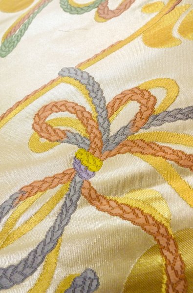 Photo10: Mint P0207C Vintage Japanese Kimono  Shiny Gold  FUKURO OBI sash Flower Silk. (Grade A) (10)