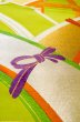 Photo10: P0207D Vintage Japanese Kimono   Yellowish Green  FUKURO OBI sash Line Silk. (Grade B) (10)