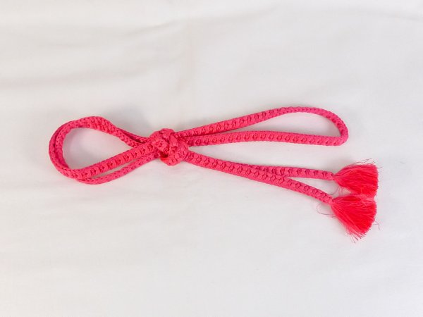 Photo1: P0219XF Vintage Japanese Kimono  Vivid Coral  OBIJIME decorative string/cord/rope   Silk. (Grade B) (1)