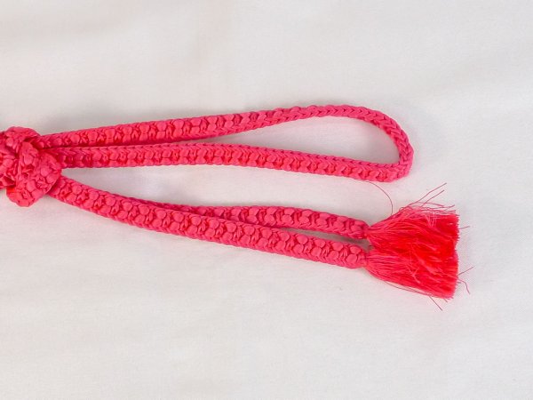 Photo4: P0219XF Vintage Japanese Kimono  Vivid Coral  OBIJIME decorative string/cord/rope   Silk. (Grade B) (4)
