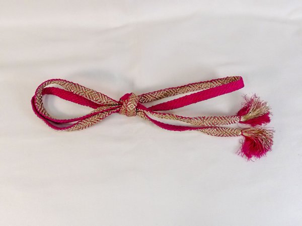 Photo1: P0219XK Vintage Japanese Kimono  Vivid Pink  OBIJIME decorative string/cord/rope  Lozenges Silk. (Grade B) (1)