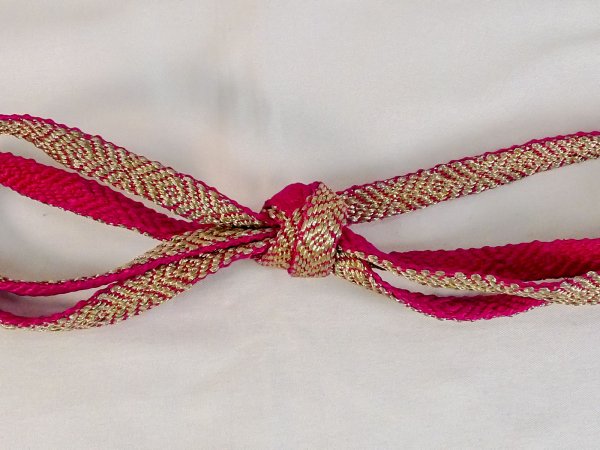 Photo3: P0219XK Vintage Japanese Kimono  Vivid Pink  OBIJIME decorative string/cord/rope  Lozenges Silk. (Grade B) (3)