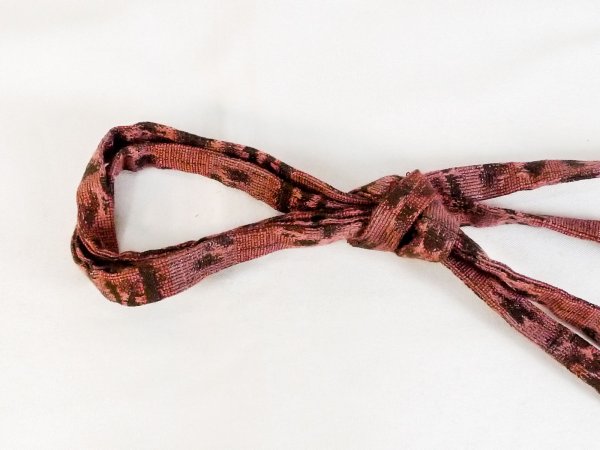 Photo2: P0219XP Vintage Japanese Kimono Pale Brownish Pink  OBIJIME decorative string/cord/rope  Plaid Checks Cotton. (Grade B) (2)