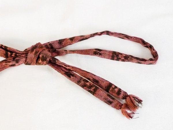 Photo4: P0219XP Vintage Japanese Kimono Pale Brownish Pink  OBIJIME decorative string/cord/rope  Plaid Checks Cotton. (Grade B) (4)