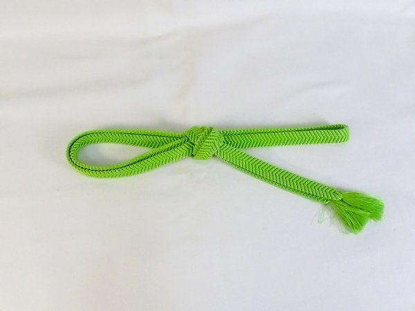 Photo1: P0219XU Vintage Japanese Kimono   Yellowish Green  OBIJIME decorative string/cord/rope  Zig Zag Silk. (Grade B) (1)