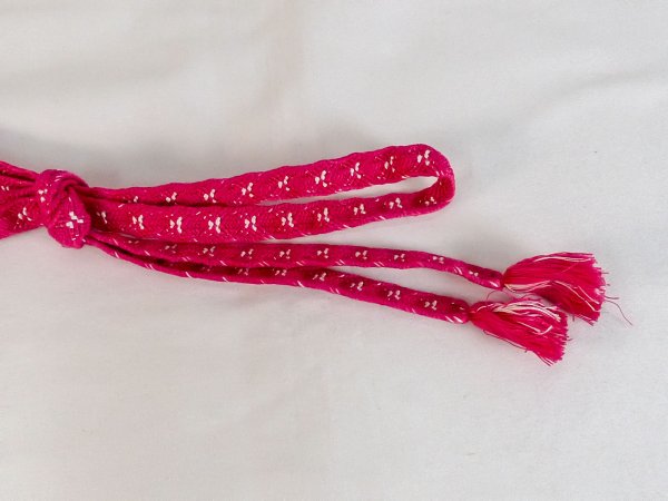 Photo4: P0219XV Vintage Japanese Kimono  Vivid Pink  OBIJIME decorative string/cord/rope  Abstract pattern Silk. (Grade A) (4)