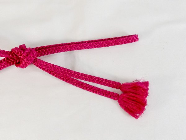 Photo4: P0219XX Vintage Japanese Kimono  Vivid Pink  OBIJIME decorative string/cord/rope  Geometrical pattern Silk. (Grade B) (4)