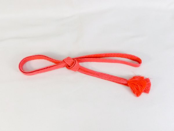 Photo1: P0220XB Vintage Japanese Kimono  Vivid Orange  OBIJIME decorative string/cord/rope  Lozenges Silk. (Grade B) (1)