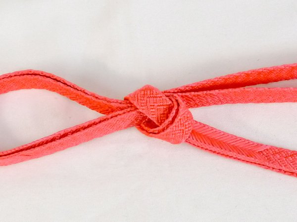 Photo3: P0220XB Vintage Japanese Kimono  Vivid Orange  OBIJIME decorative string/cord/rope  Lozenges Silk. (Grade B) (3)