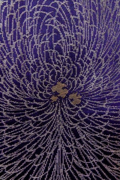 Photo5: P0225A Antique Japanese kimono Dark Purple ORI woven for women / Silk. Chrysanthemum (Grade B) (5)