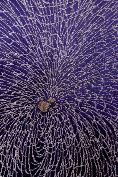 Photo6: P0225A Antique Japanese kimono Dark Purple ORI woven for women / Silk. Chrysanthemum (Grade B) (6)