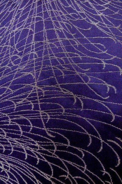 Photo7: P0225A Antique Japanese kimono Dark Purple ORI woven for women / Silk. Chrysanthemum (Grade B) (7)