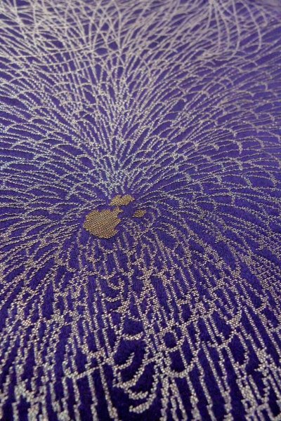 Photo8: P0225A Antique Japanese kimono Dark Purple ORI woven for women / Silk. Chrysanthemum (Grade B) (8)
