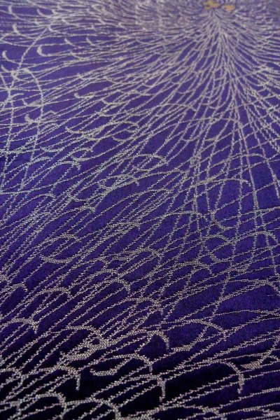 Photo9: P0225A Antique Japanese kimono Dark Purple ORI woven for women / Silk. Chrysanthemum (Grade B) (9)