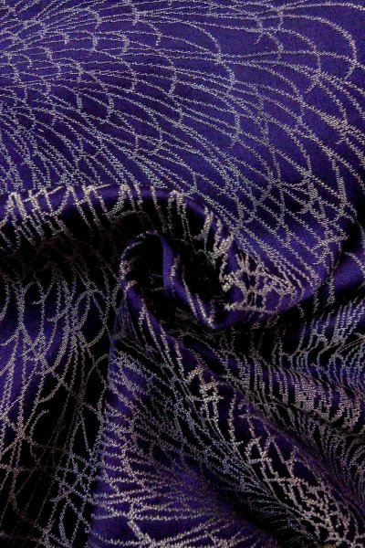 Photo12: P0225A Antique Japanese kimono Dark Purple ORI woven for women / Silk. Chrysanthemum (Grade B) (12)