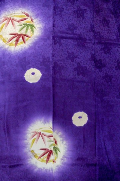 Photo5: P0225B Antique Japanese kimono Shiny Purple KOMON dyed for women / Silk. Rose (Grade C) (5)